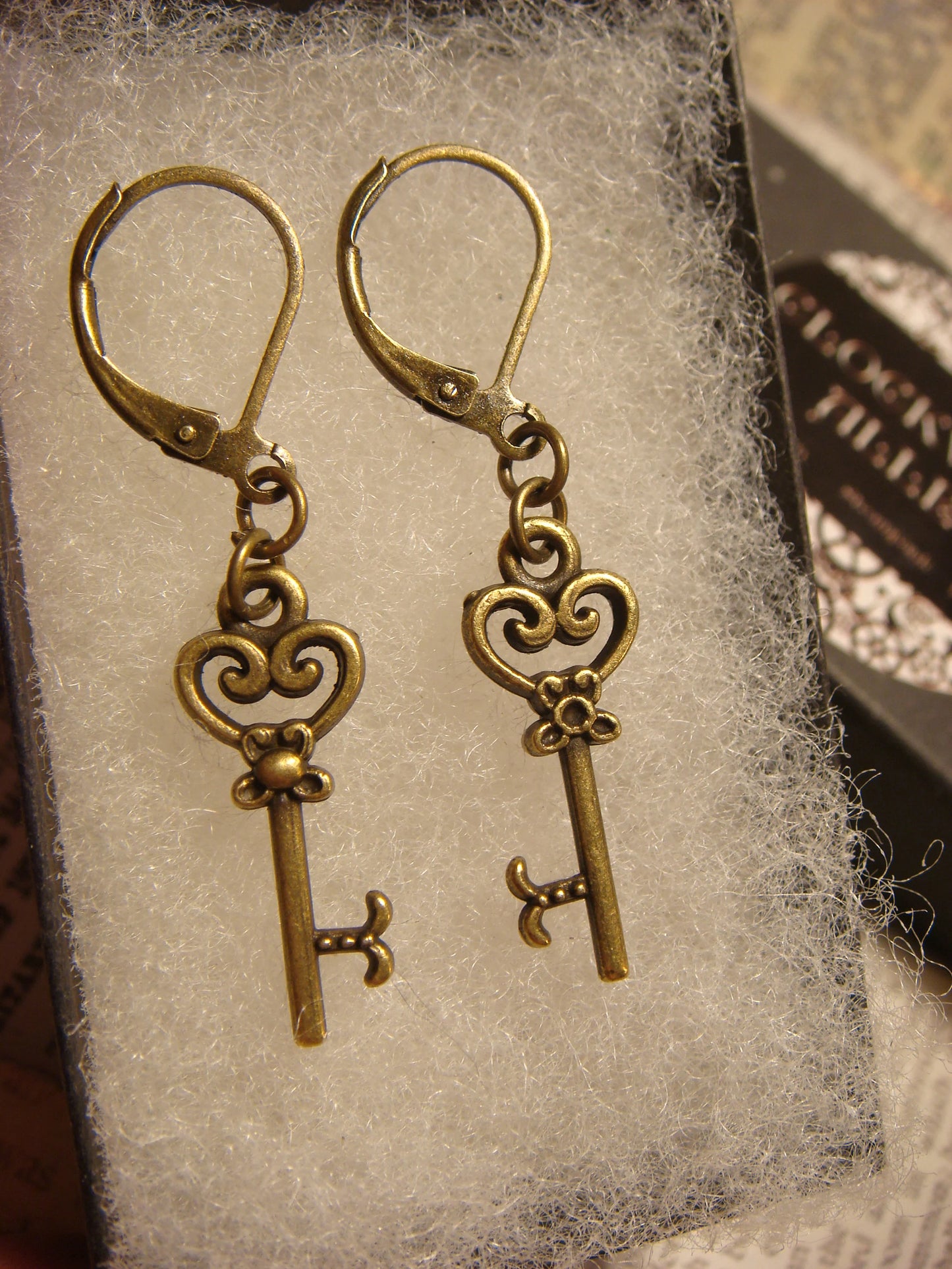 Key Dangle Earrings in Antique Bronze