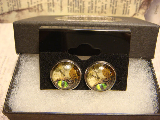 Steampunk Eye Image Stainless Steel Stud Earrings