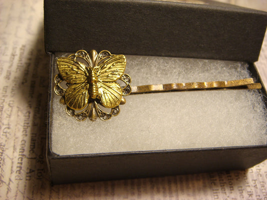 Butterfly Bobby Pin in Antique Gold and Bronze