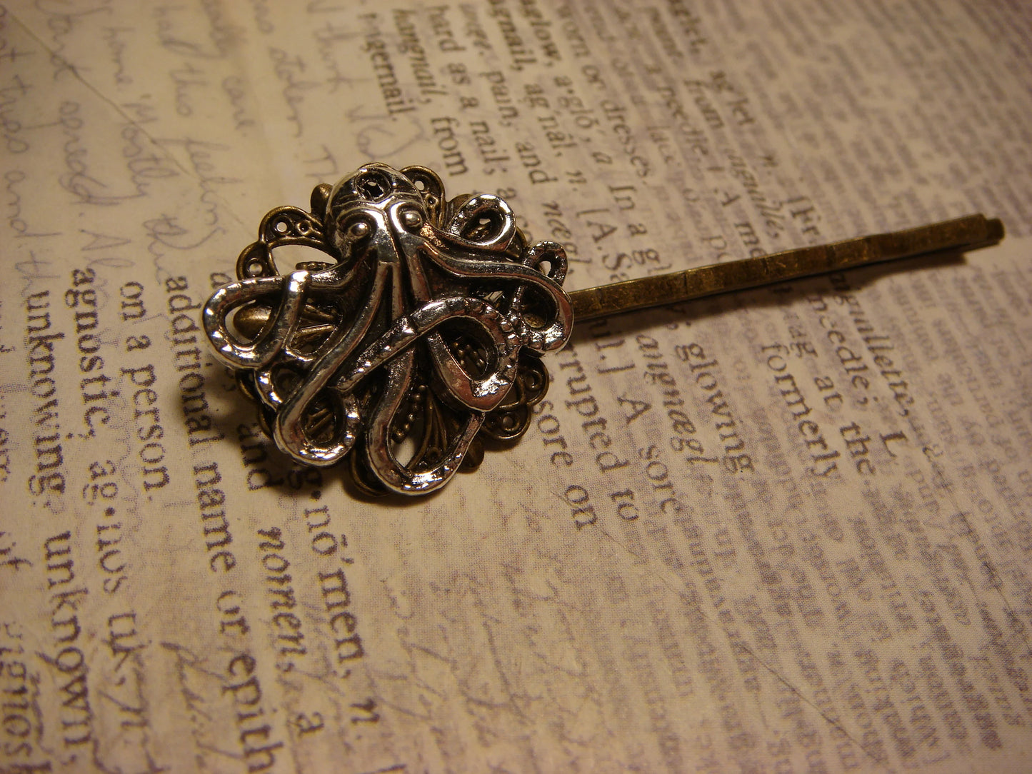 Octopus Bobby Pin in Antique Silver and Bronze