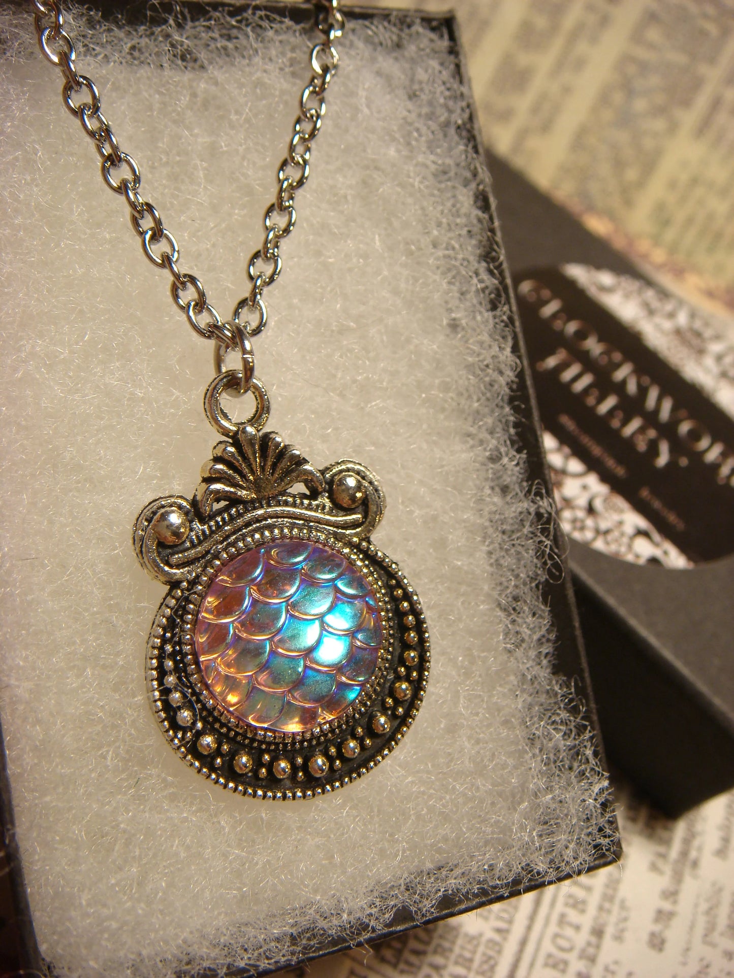 Iridescent Pink Scales Small Ornate Necklace