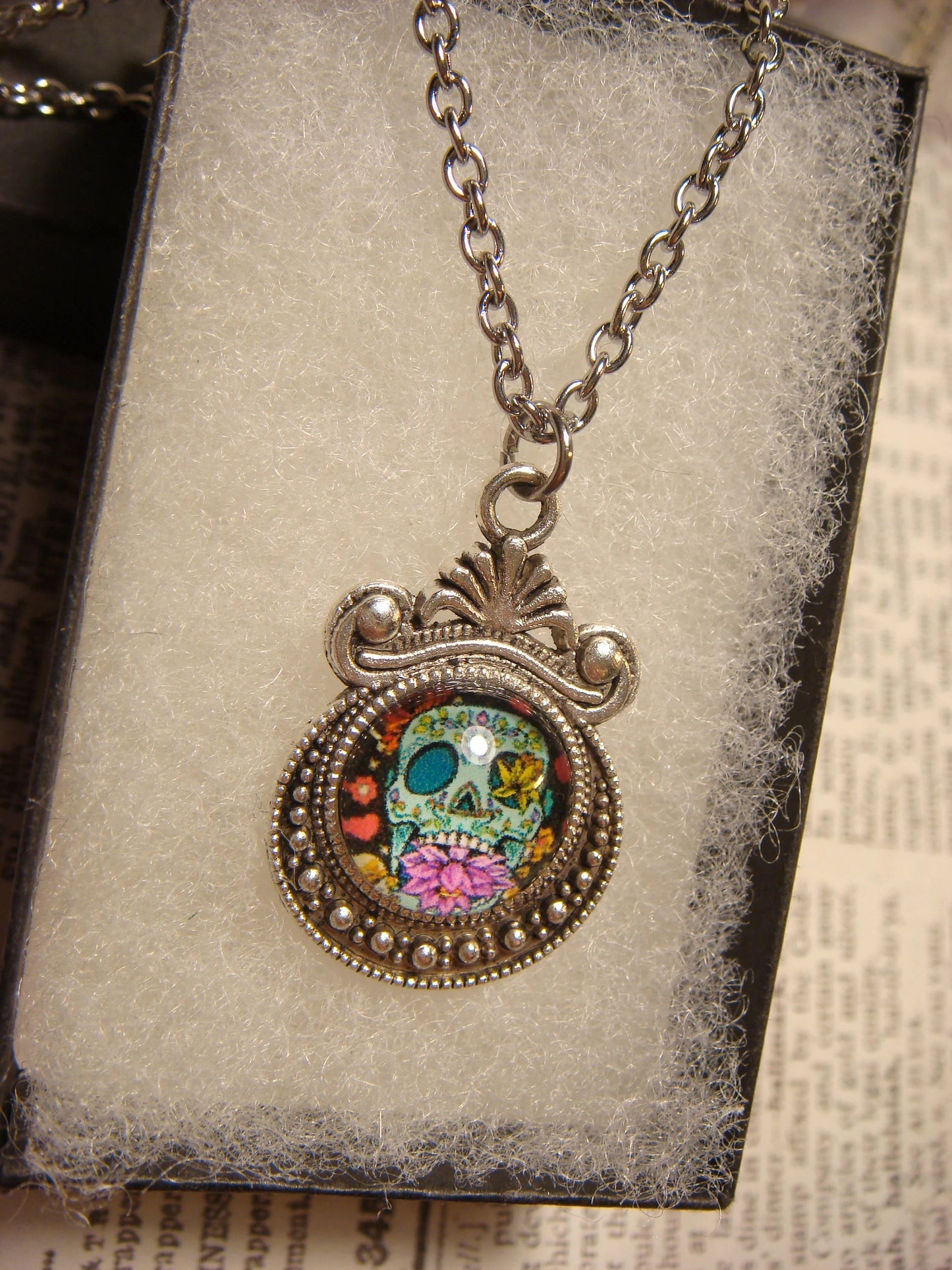 Sugar Skull Image Small Ornate Necklace