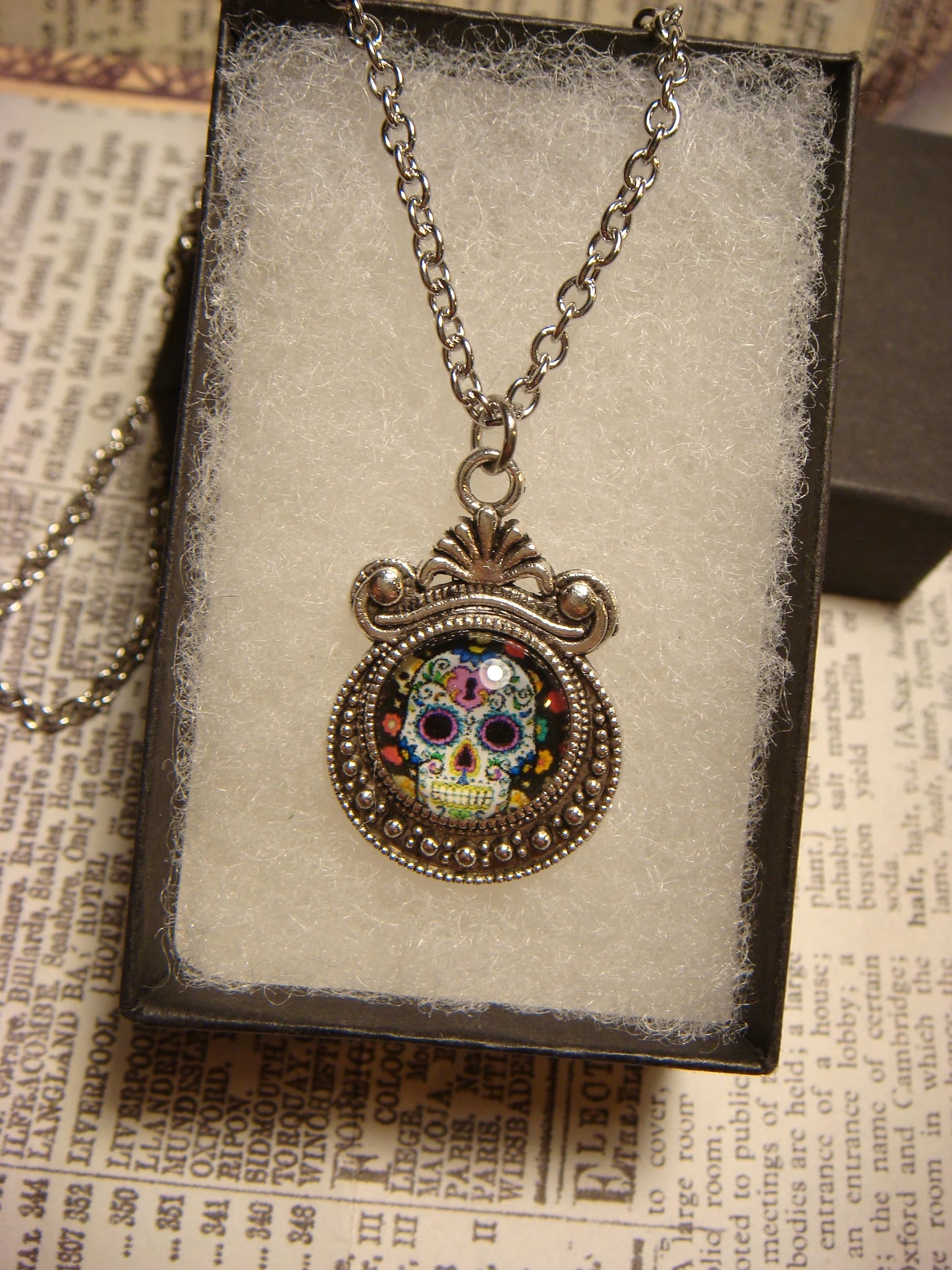 Sugar Skull Image Small Ornate Necklace