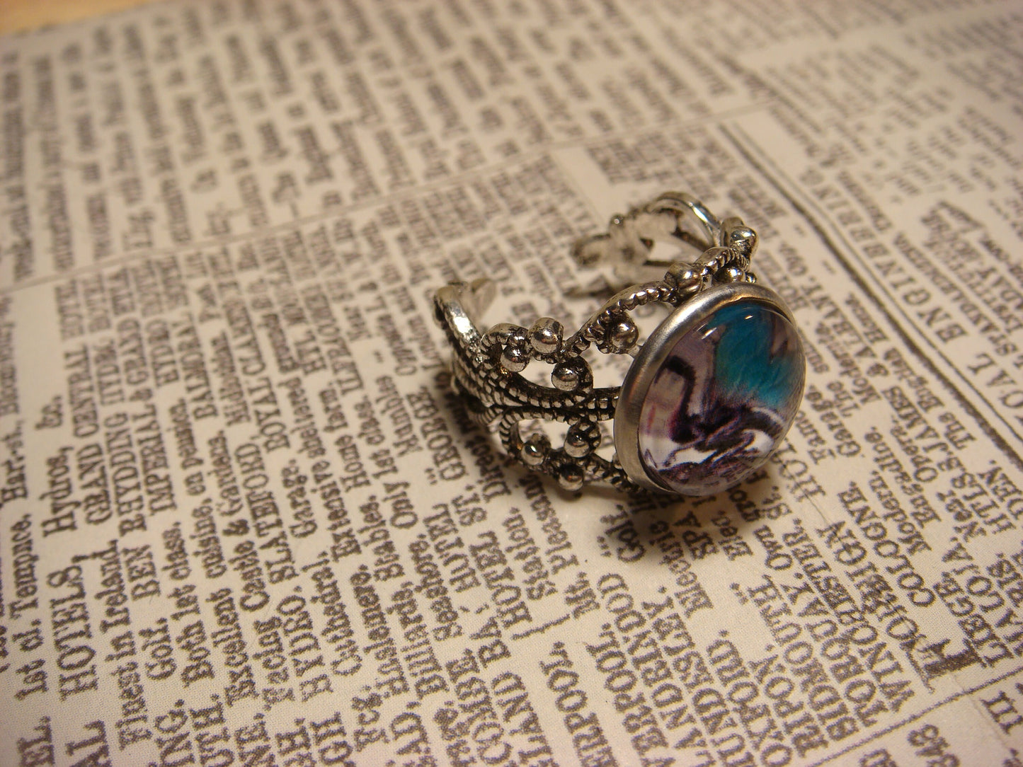 Dragon Image Filigree Ring in Antique Silver - Adjustable