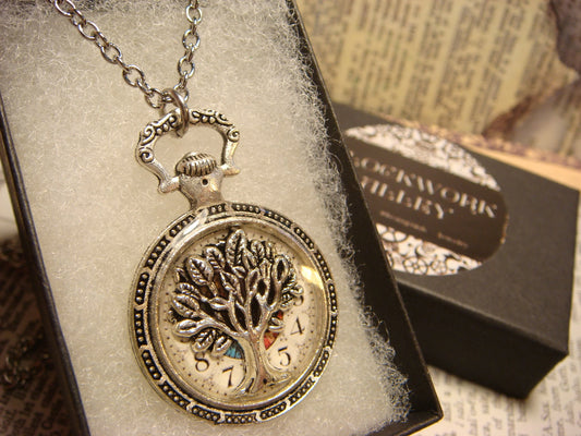 Tree of Life over Clock Watch Pendant Necklace