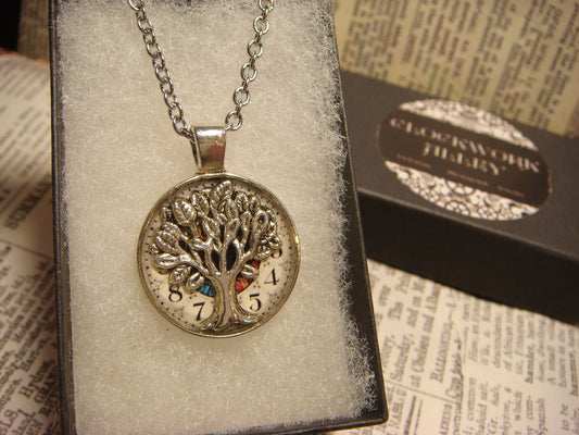Tree of Life over Clock Small Pendant Necklace
