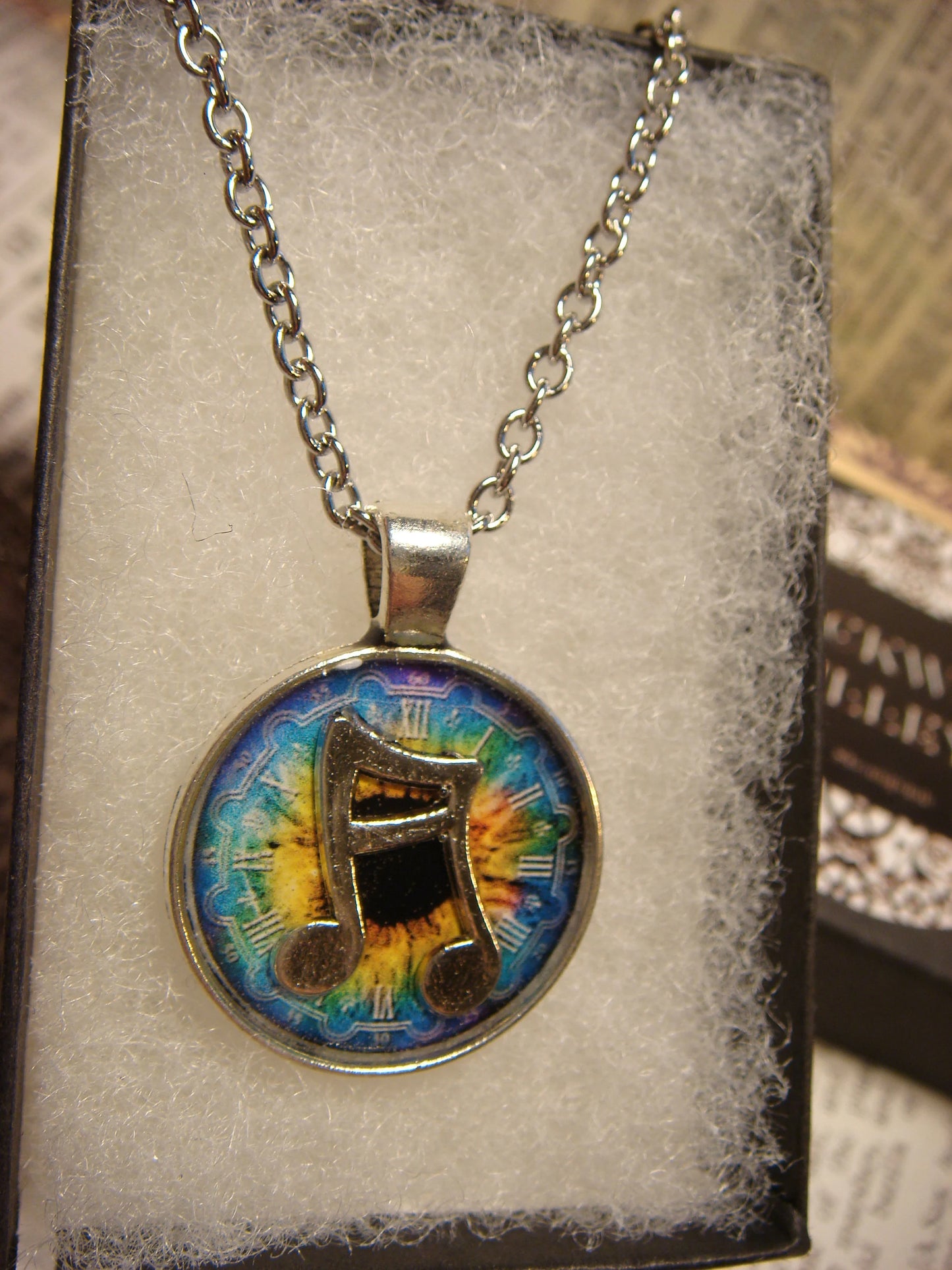 Notes over Colorful Clock Small Pendant Necklace