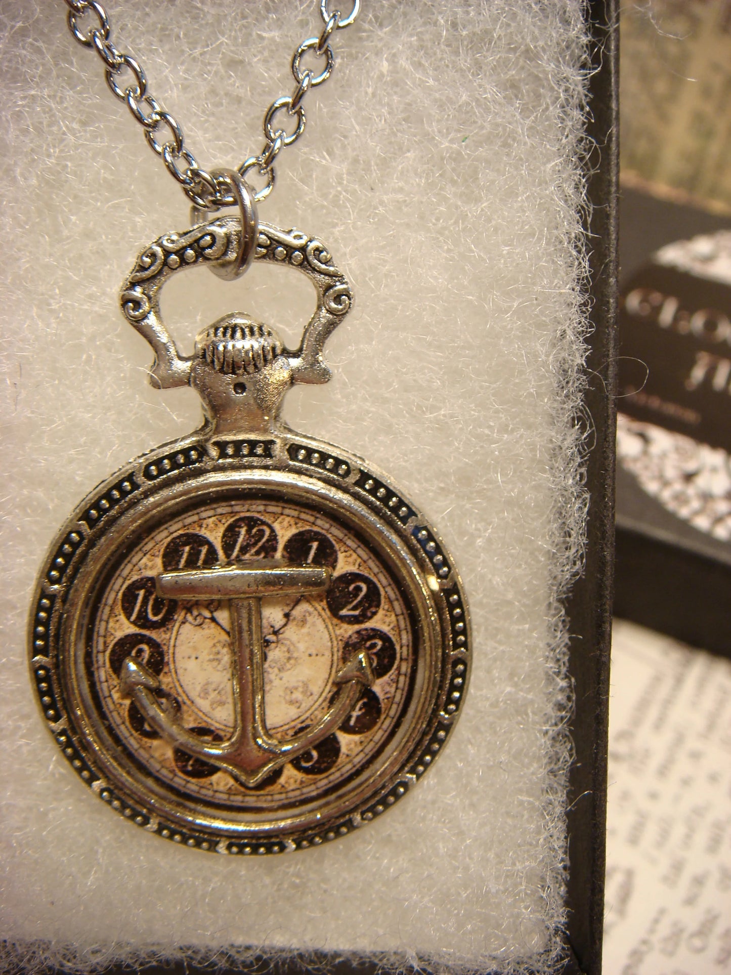 Anchor over Clock Pocket Watch Pendant Necklace