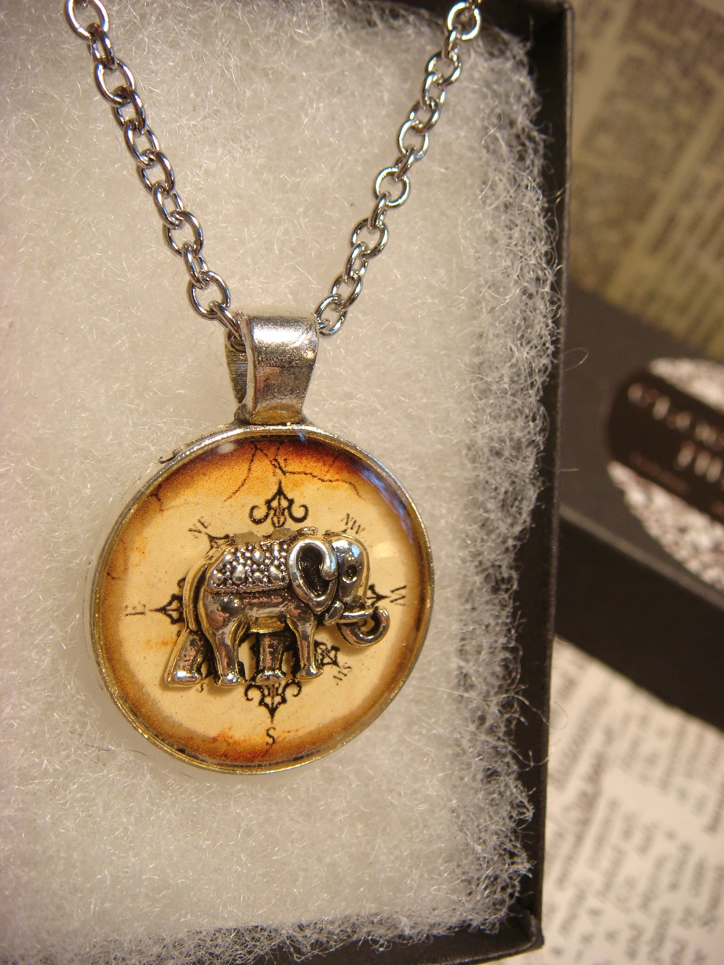 Elephant over Compass Small Pendant Necklace