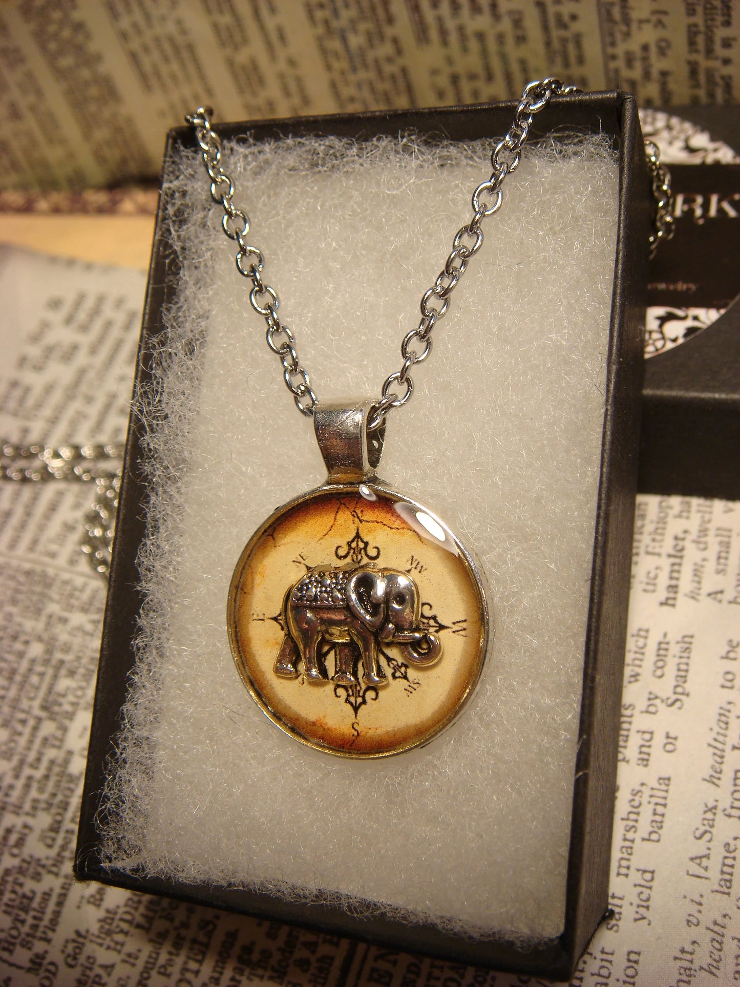Elephant over Compass Small Pendant Necklace