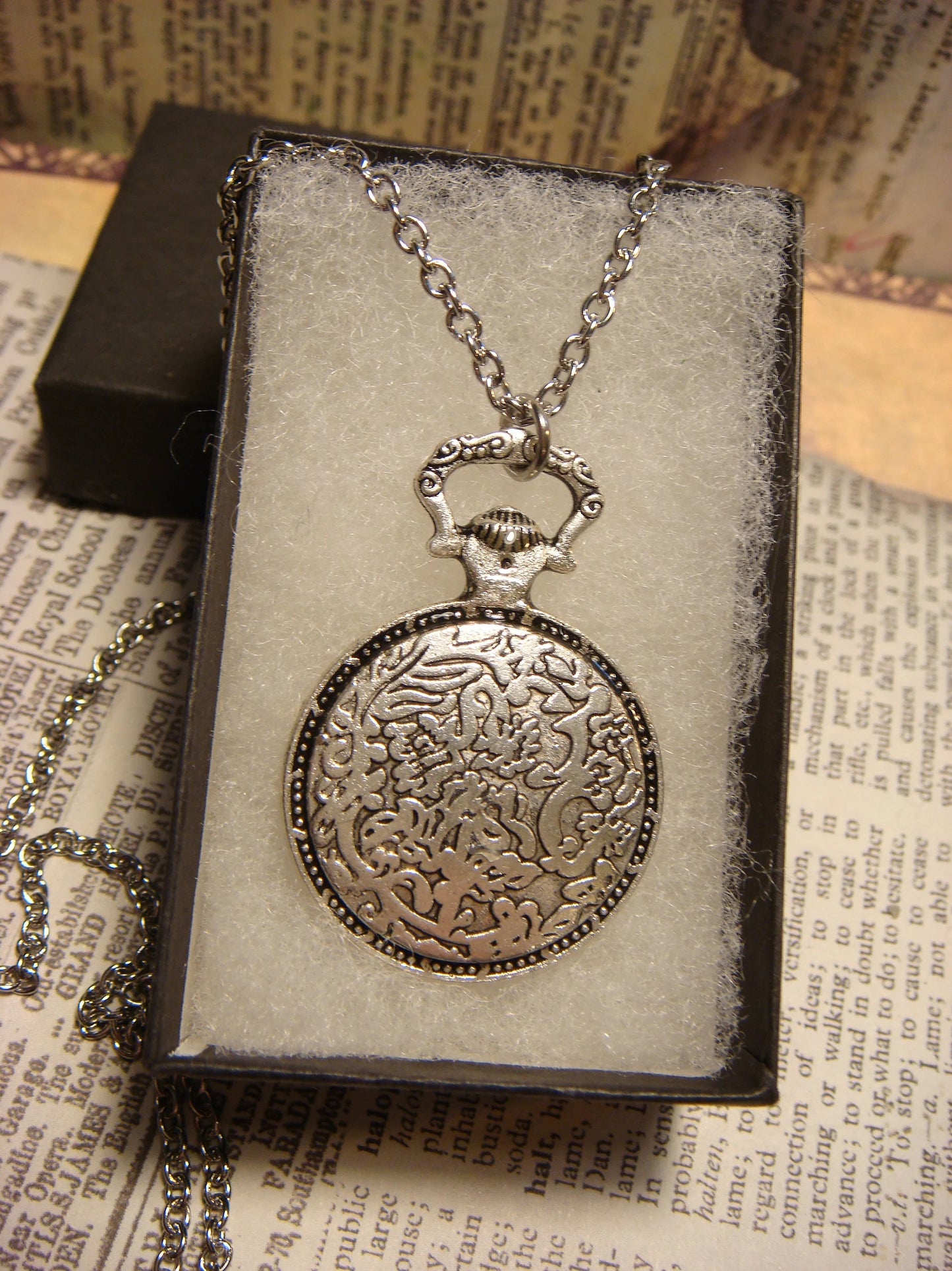 Octopus over Floral Clock Pocket Watch Pendant Necklace