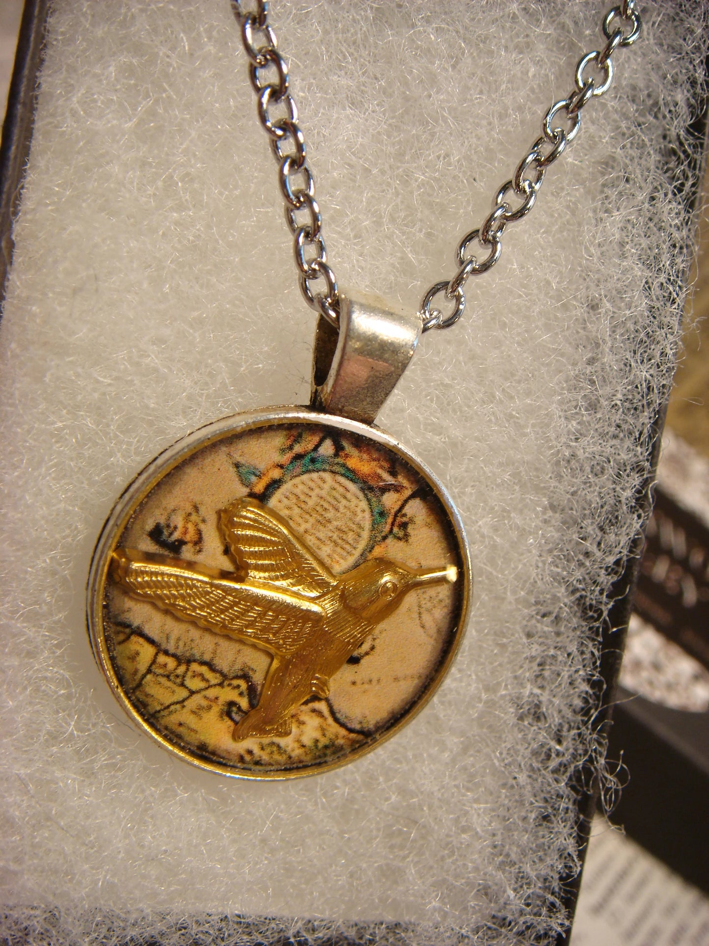 Hummingbird over Map Small Pendant Necklace
