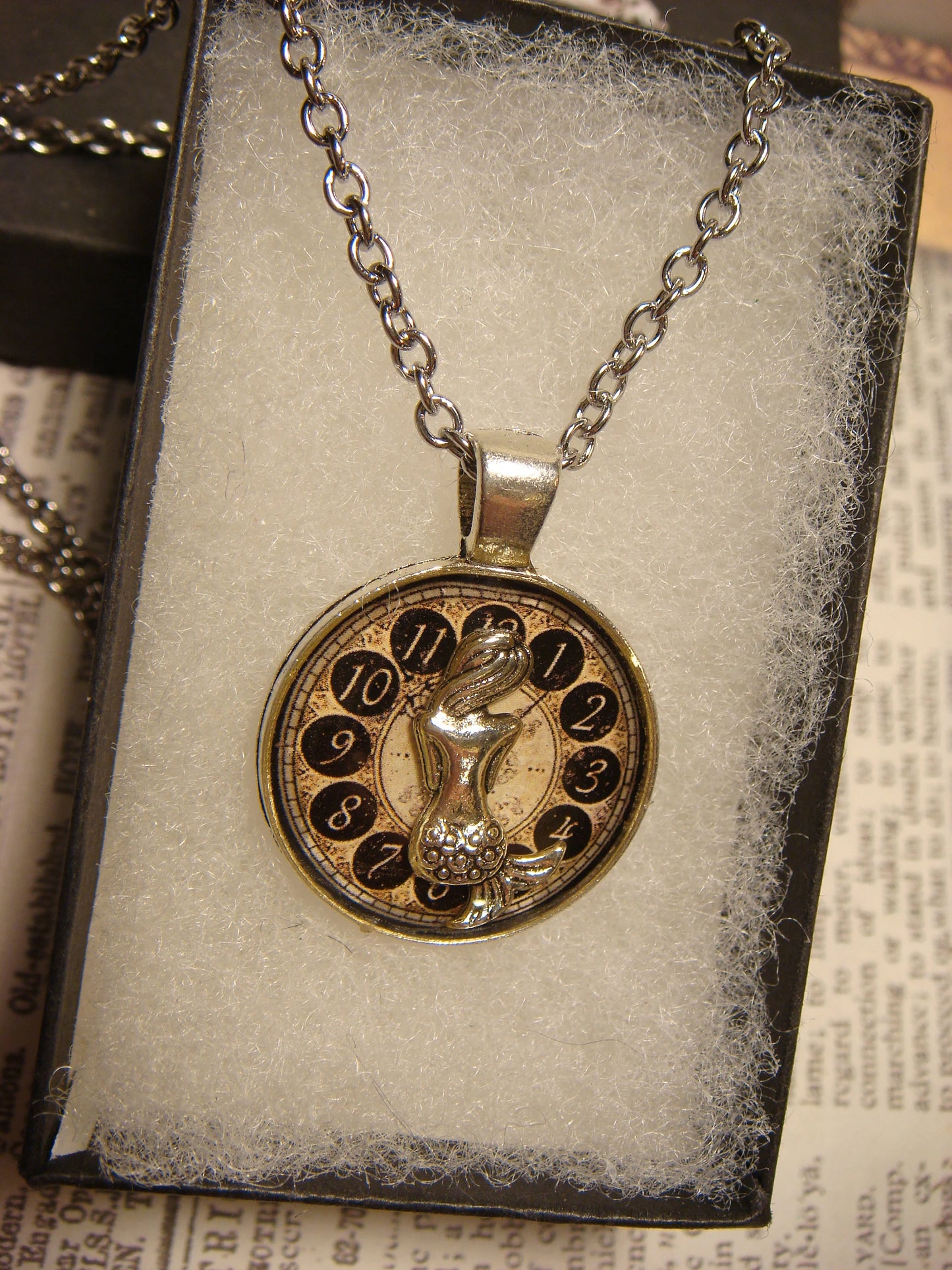 Mermaid over Clock Small Pendant Necklace