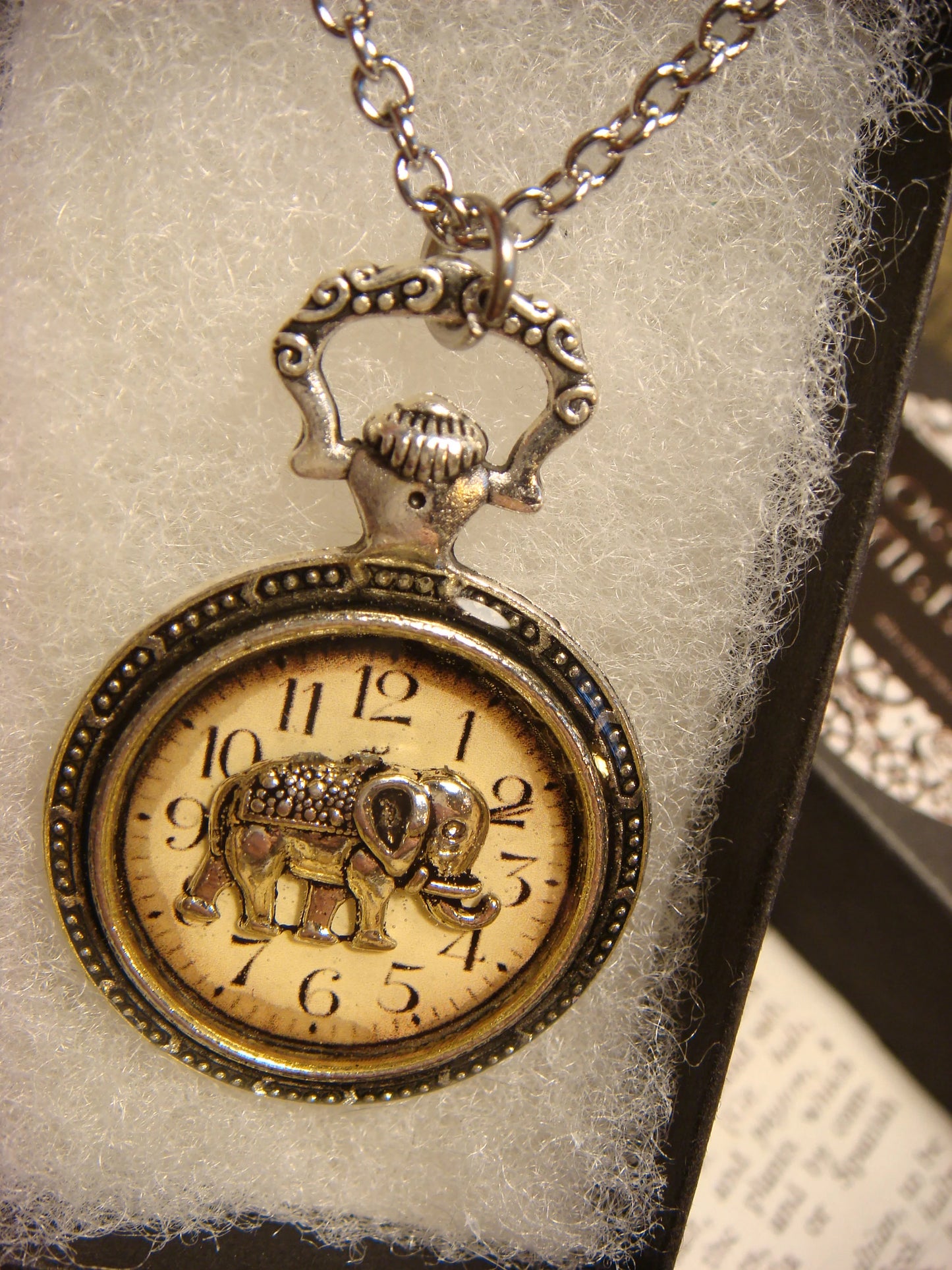 Elephant over Clock Pocket Watch Pendant Necklace