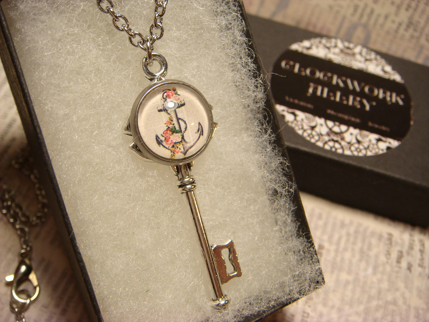 Floral Anchor Image Key Necklace