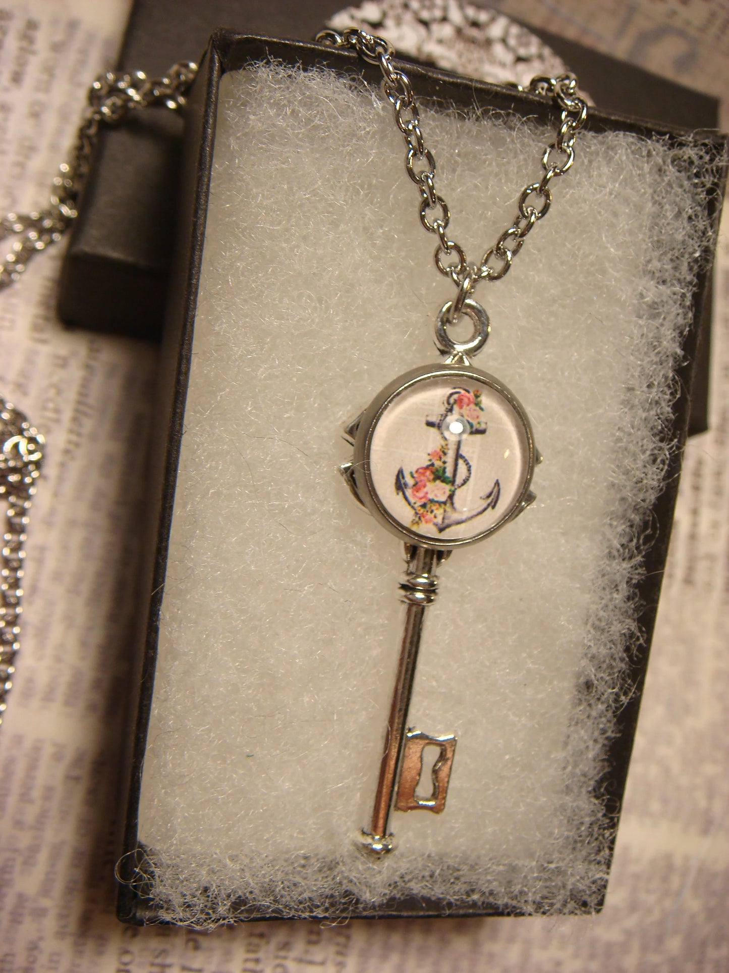 Floral Anchor Image Key Necklace