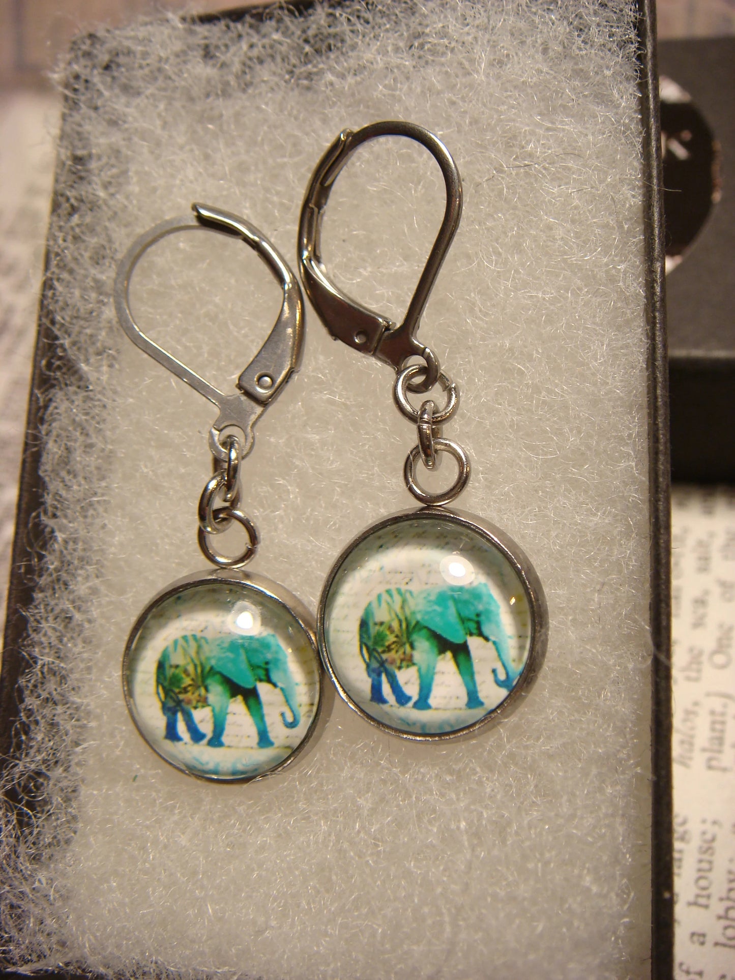 Elephant Image Stainless Steel Dangle Earrings