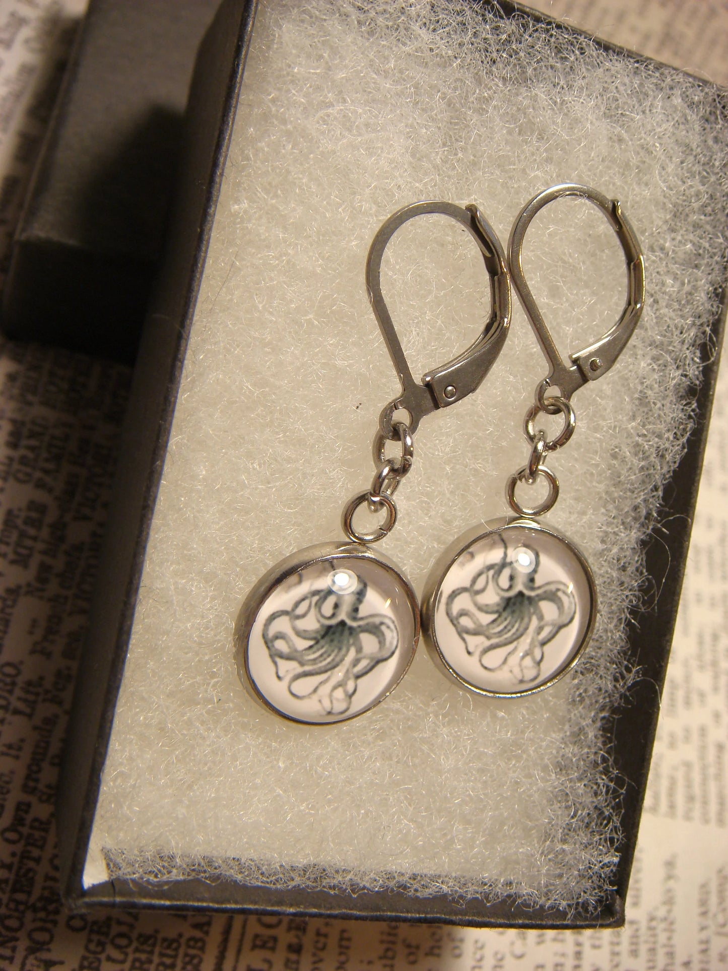 Octopus Image Stainless Steel Dangle Earrings