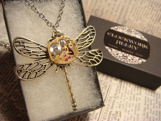 Steampunk Dragonfly Watch Movement Necklace