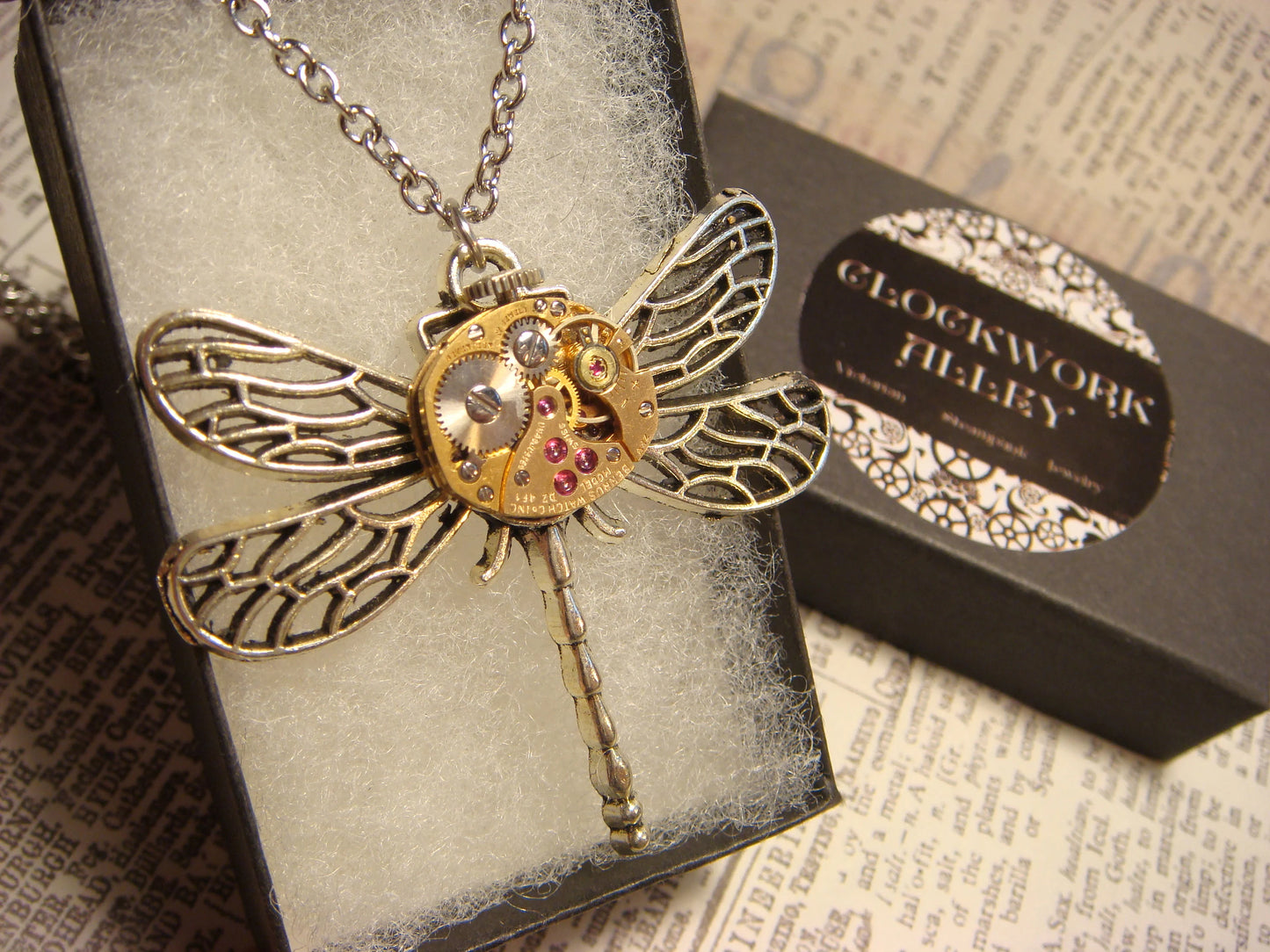 Steampunk Dragonfly Watch Movement Necklace