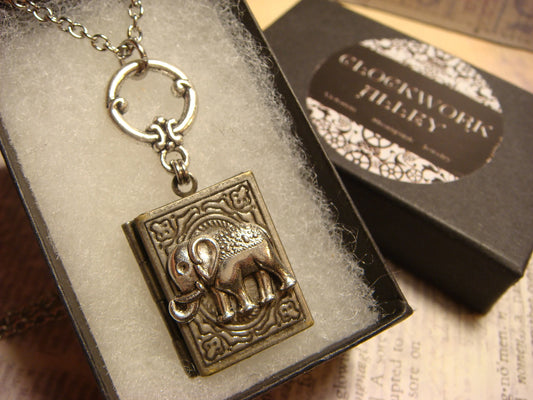Elephant Book Locket Necklace
