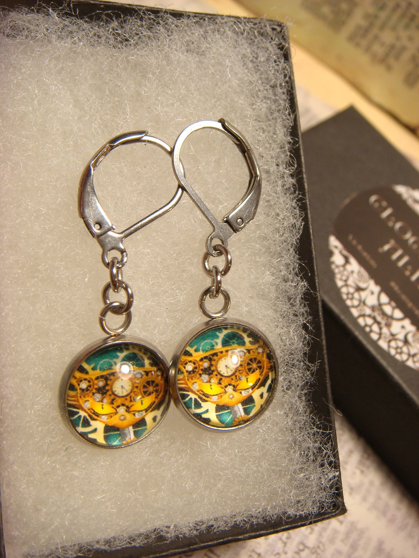 Steampunk Cat Stainless Steel Dangle Earrings