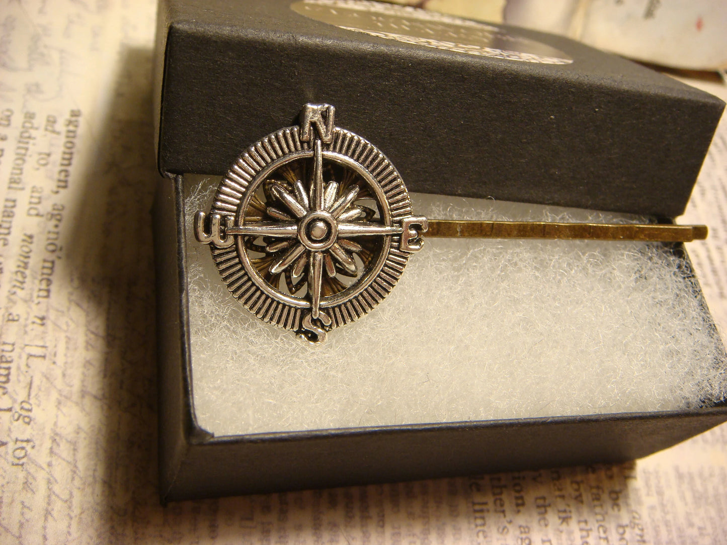 Compass Bobby Pin in Antique Silver and Bronze