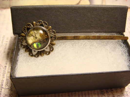Steampunk Eye Image Bobby Pin in Antique Bronze