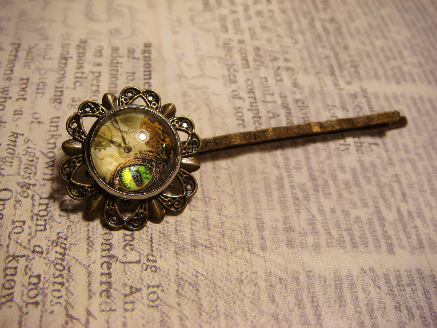 Steampunk Eye Image Bobby Pin in Antique Bronze