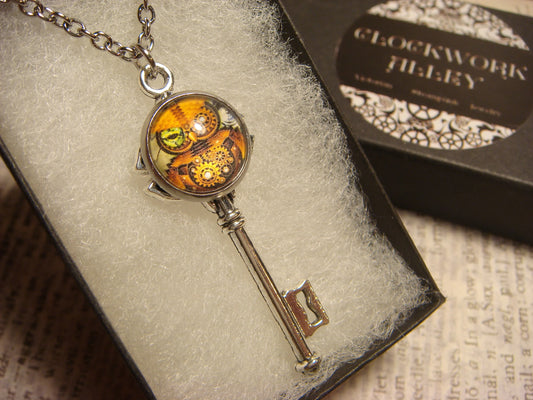Steampunk Owl Image Key Necklace