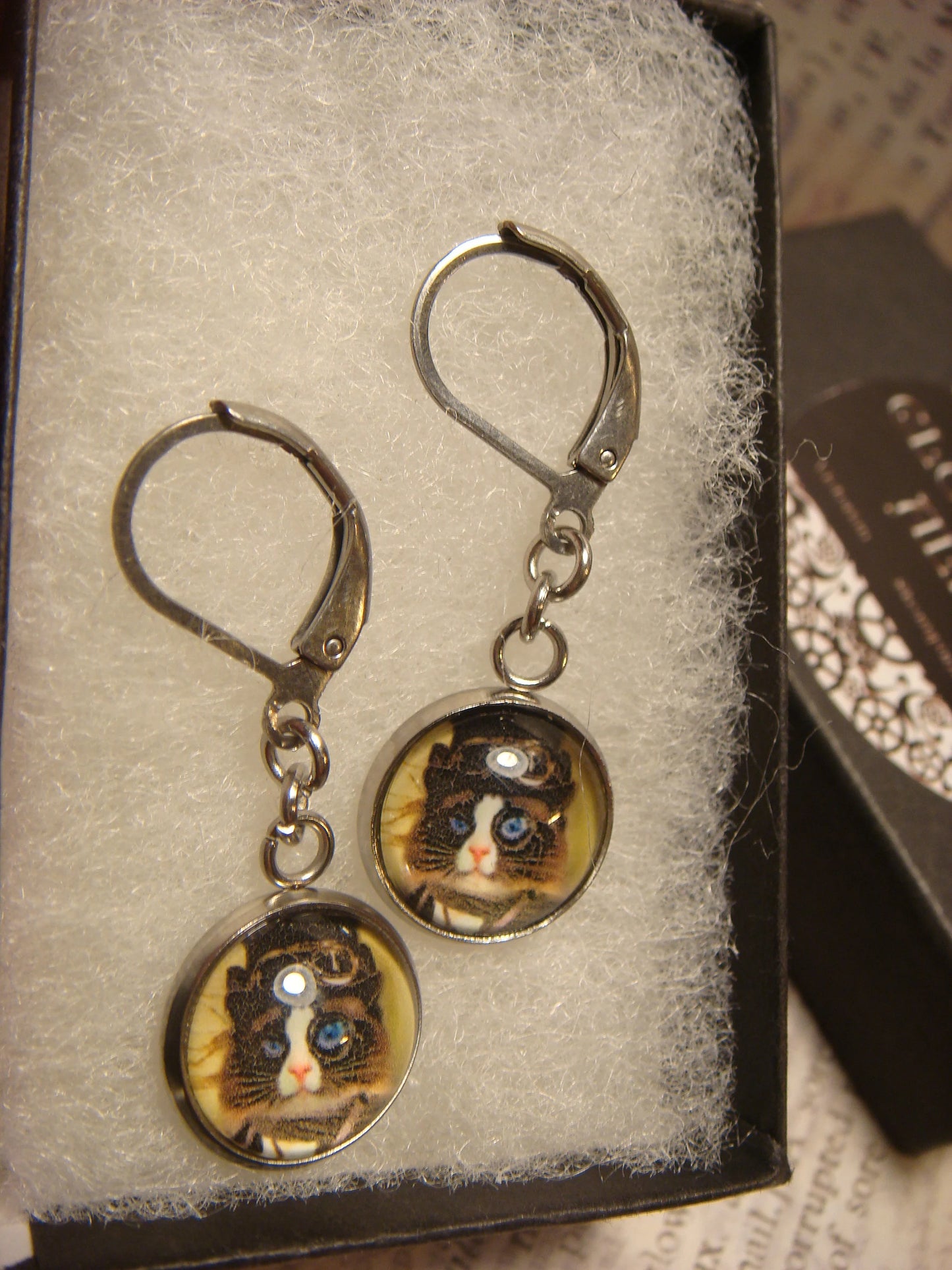 Steampunk Cat Stainless Steel Dangle Earrings