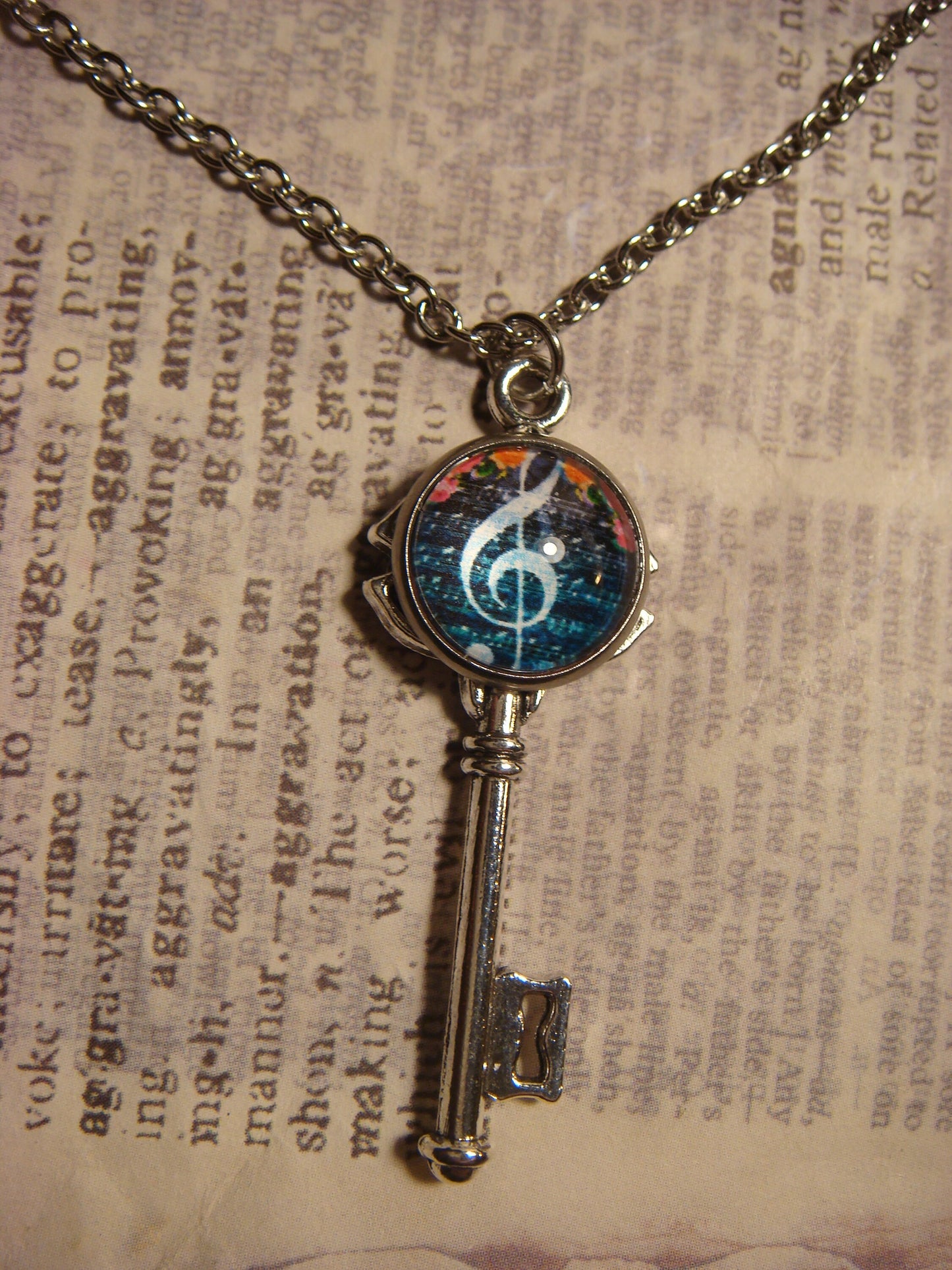 Floral Treble Clef Image Key Necklace