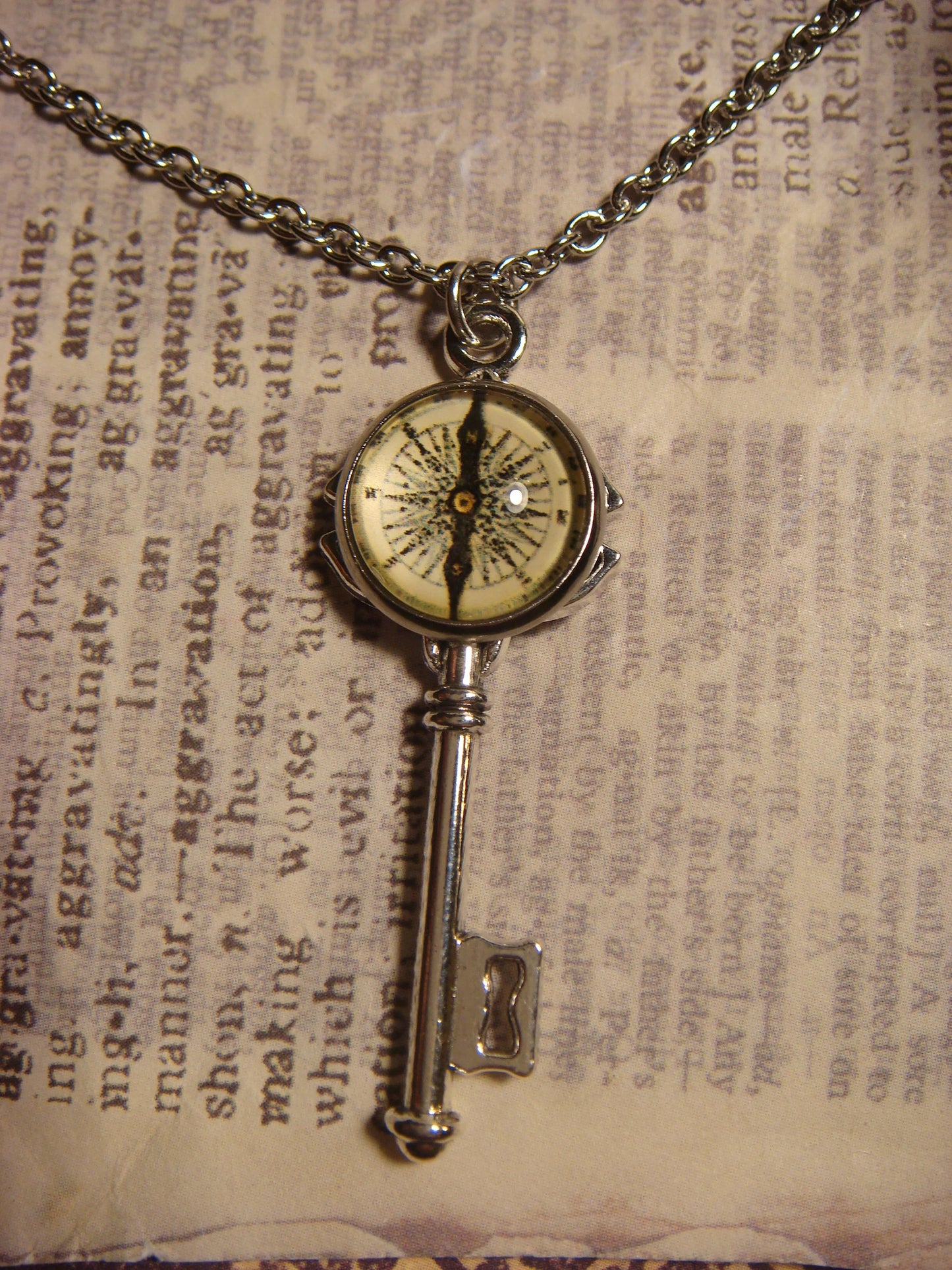 Compass Image Key Necklace