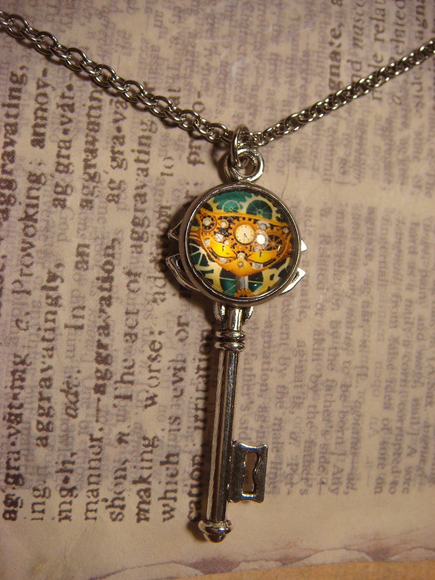 Steampunk Cat Image Key Necklace