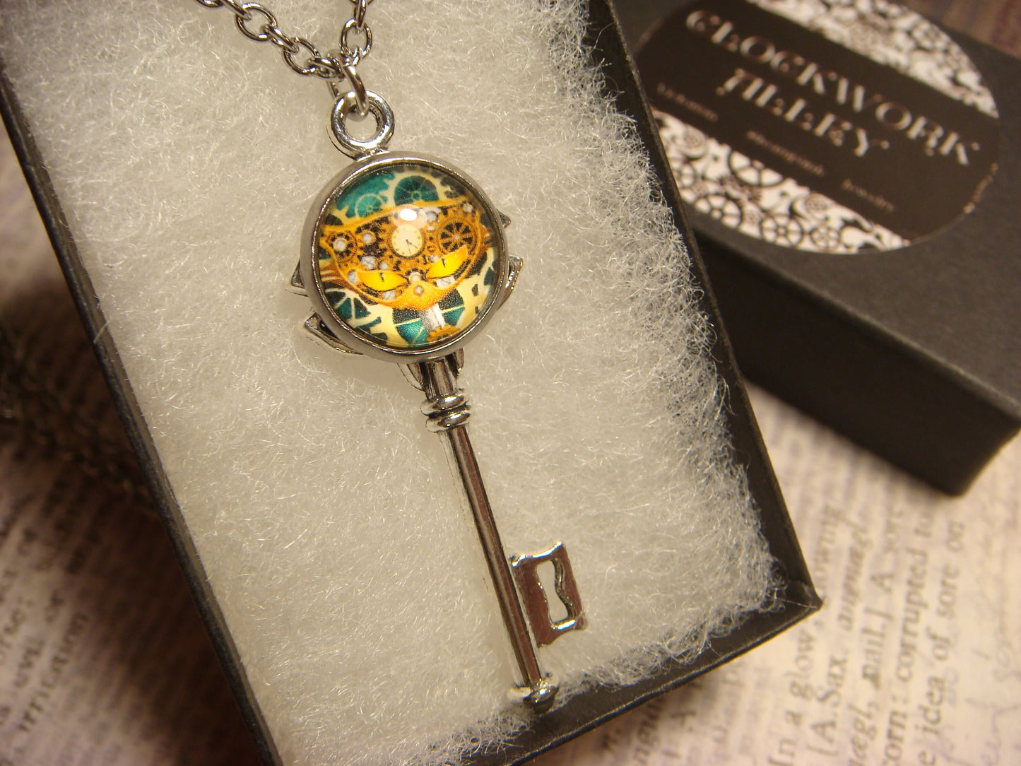Steampunk Cat Image Key Necklace