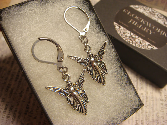 Fairy Angel Dangle Earrings in Antique Silver