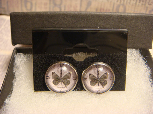 Butterfly Clock Image Stainless Steel Stud Earrings