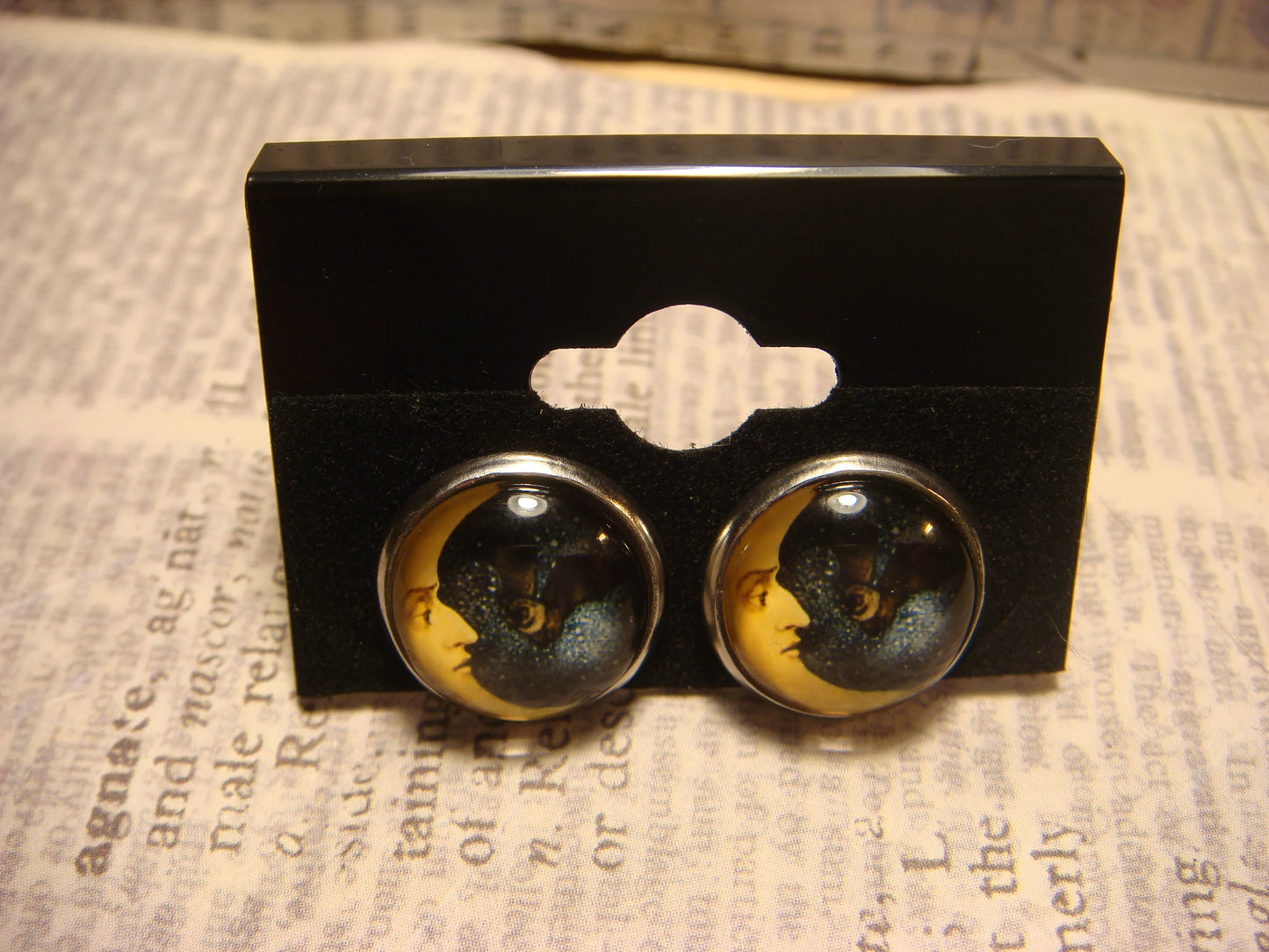 Moon with Bat Image Stainless Steel Stud Earrings