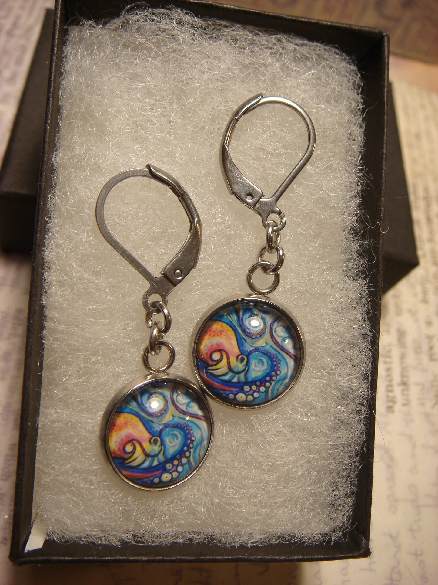 Octopus Swirl Image Stainless Steel Dangle Earrings