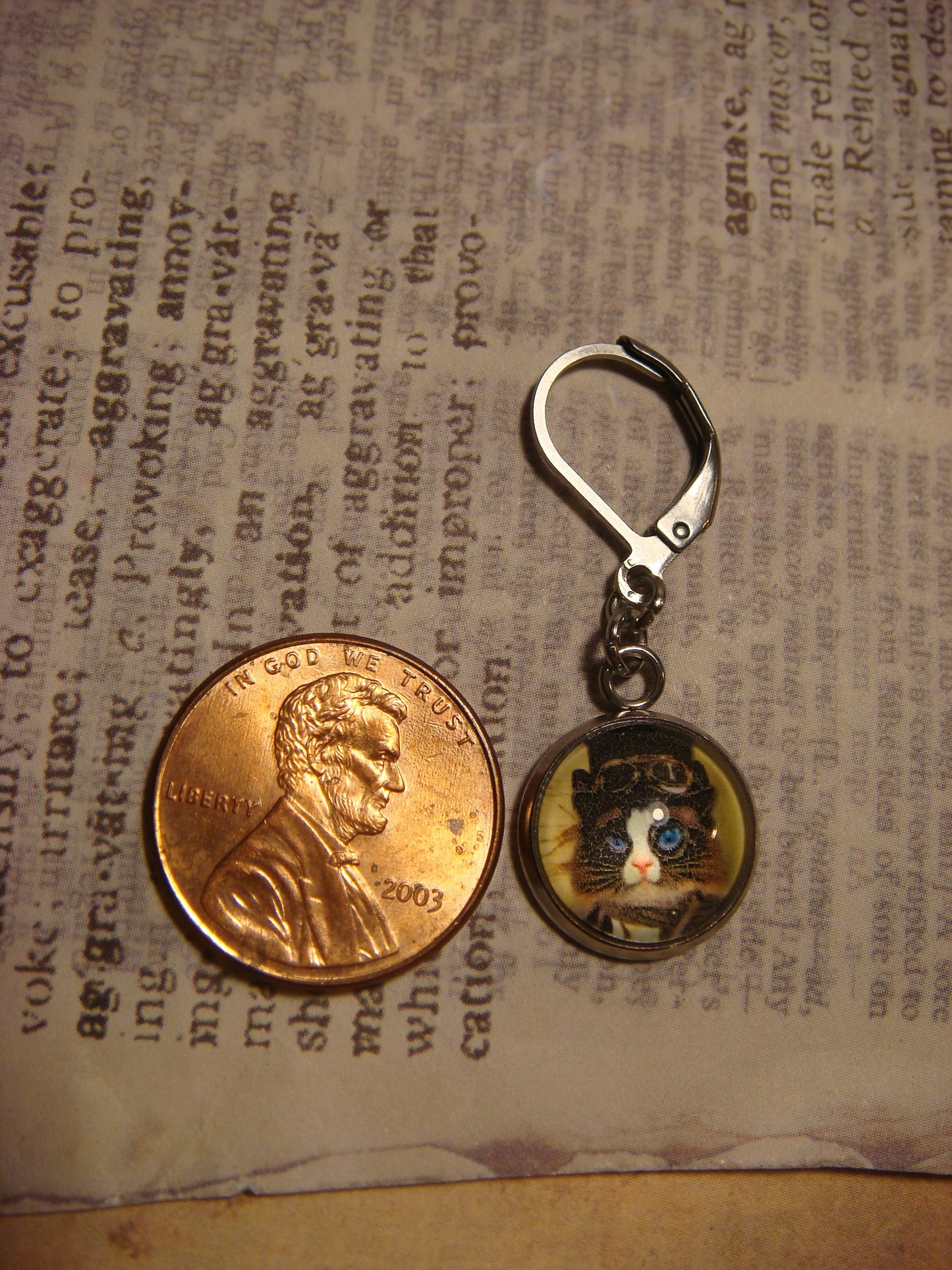 Steampunk Cat Stainless Steel Dangle Earrings