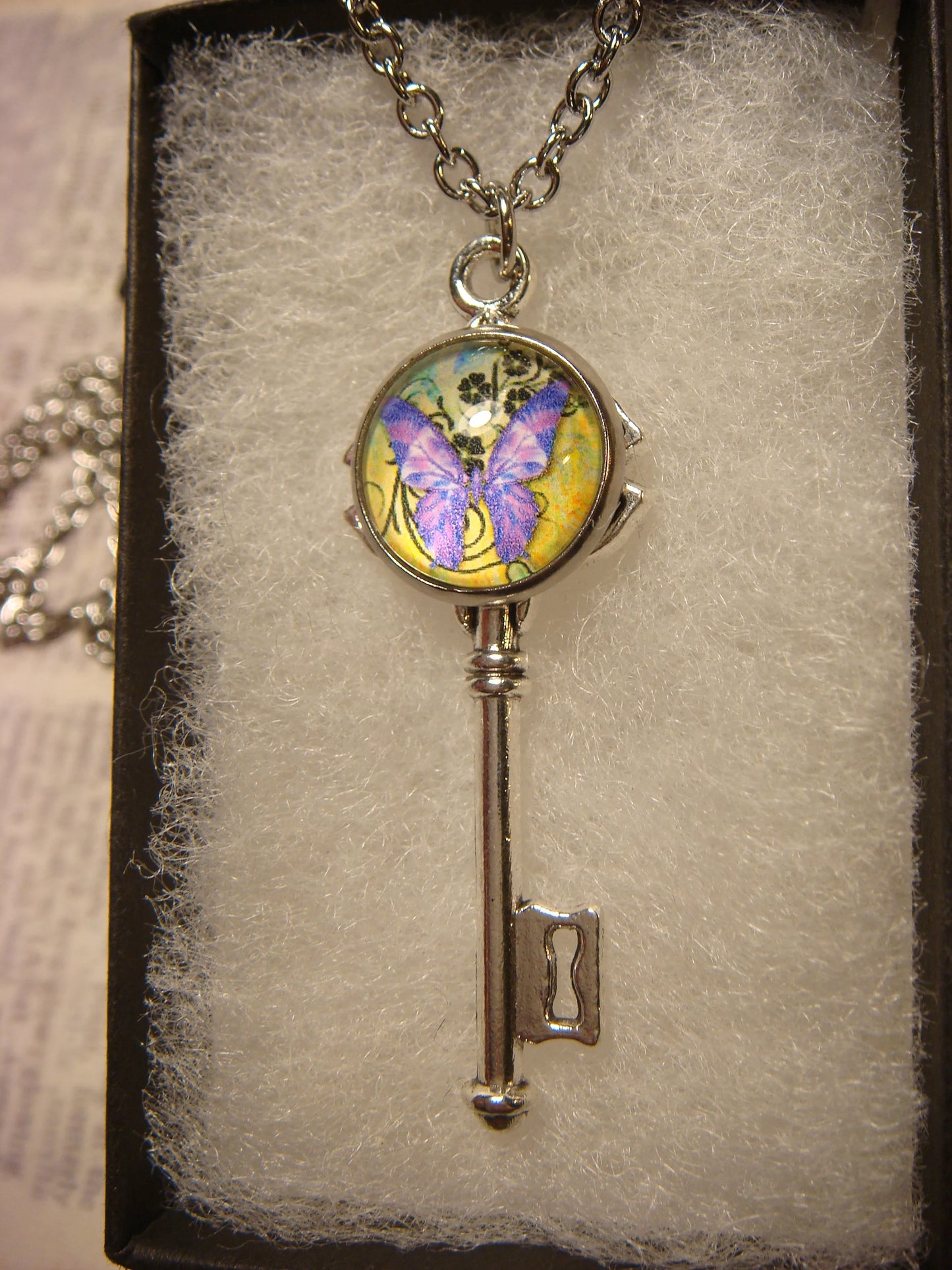 Purple Butterfly Image Key Necklace