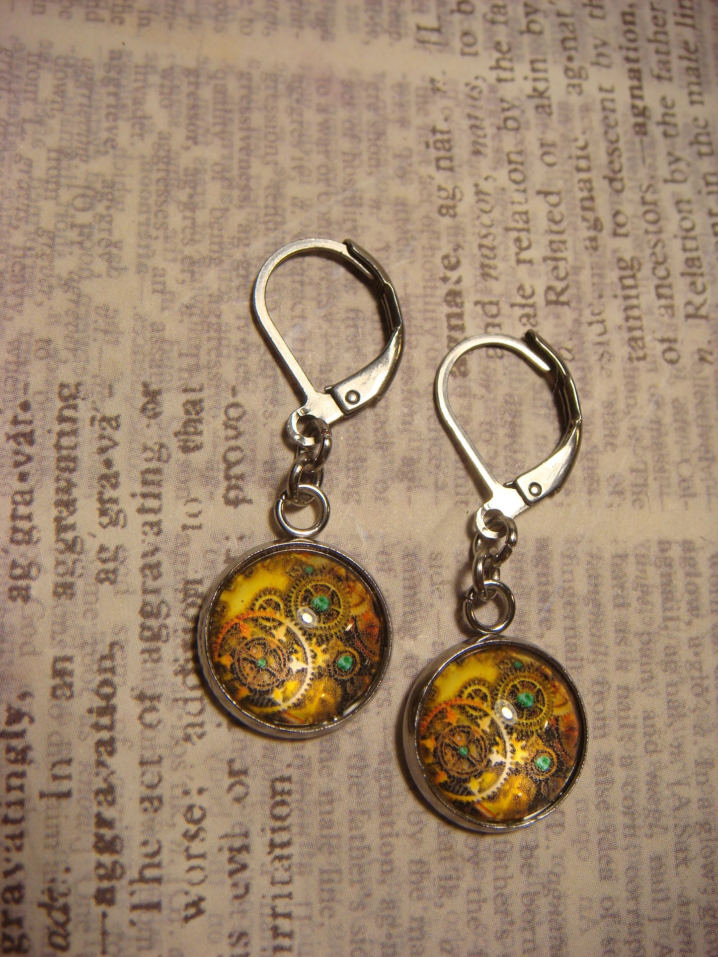 Steampunk Gears Image Stainless Steel Dangle Earrings