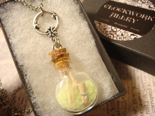 Taxidermy Rat Bones and Glow Glass Bottle Necklace