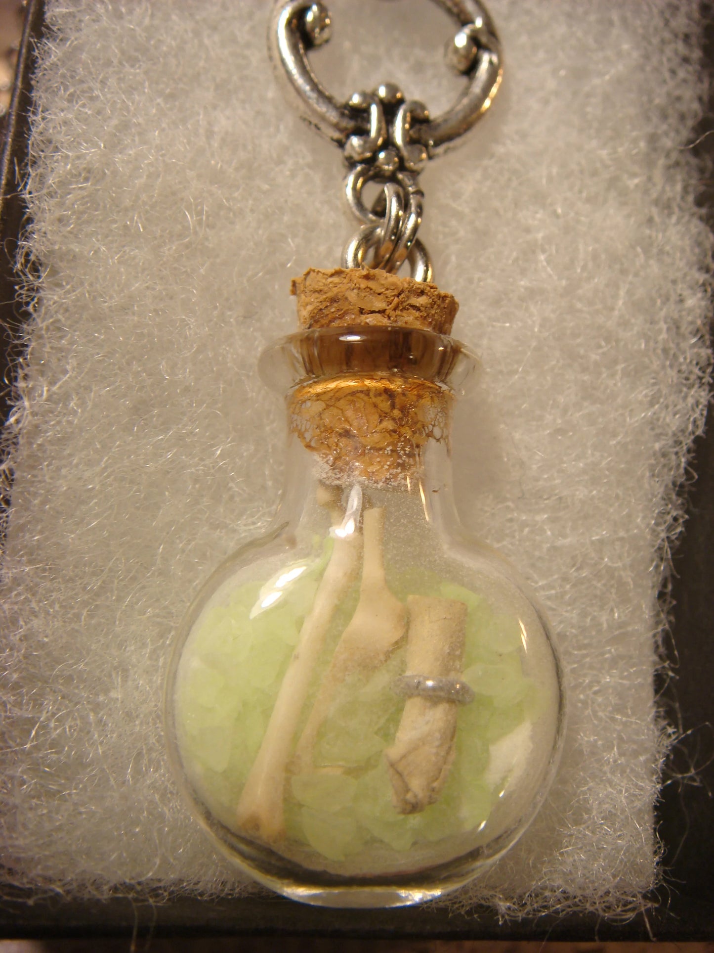 Taxidermy Rat Bones and Glow Glass Bottle Necklace