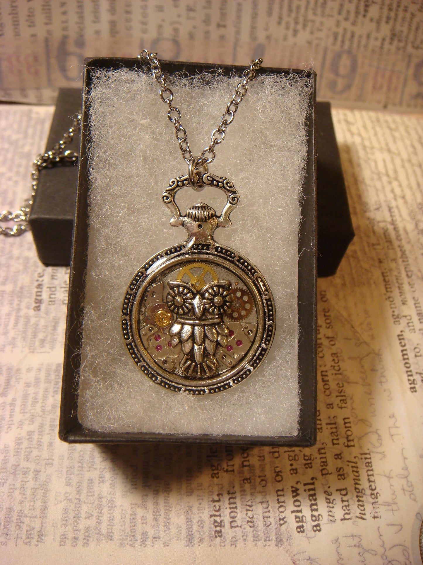 Clockwork Owl with Watch Parts Pocket Watch Pendant Necklace