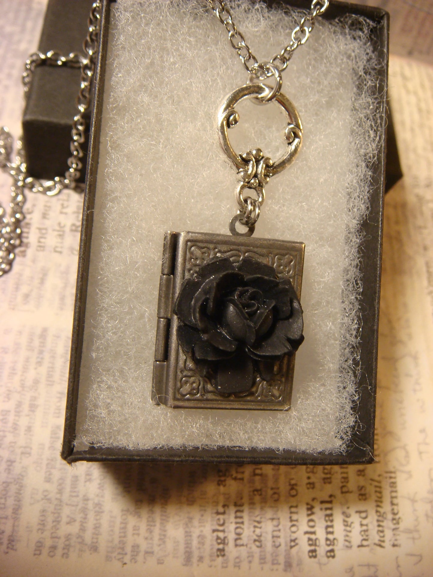 Black Rose Book Locket Necklace