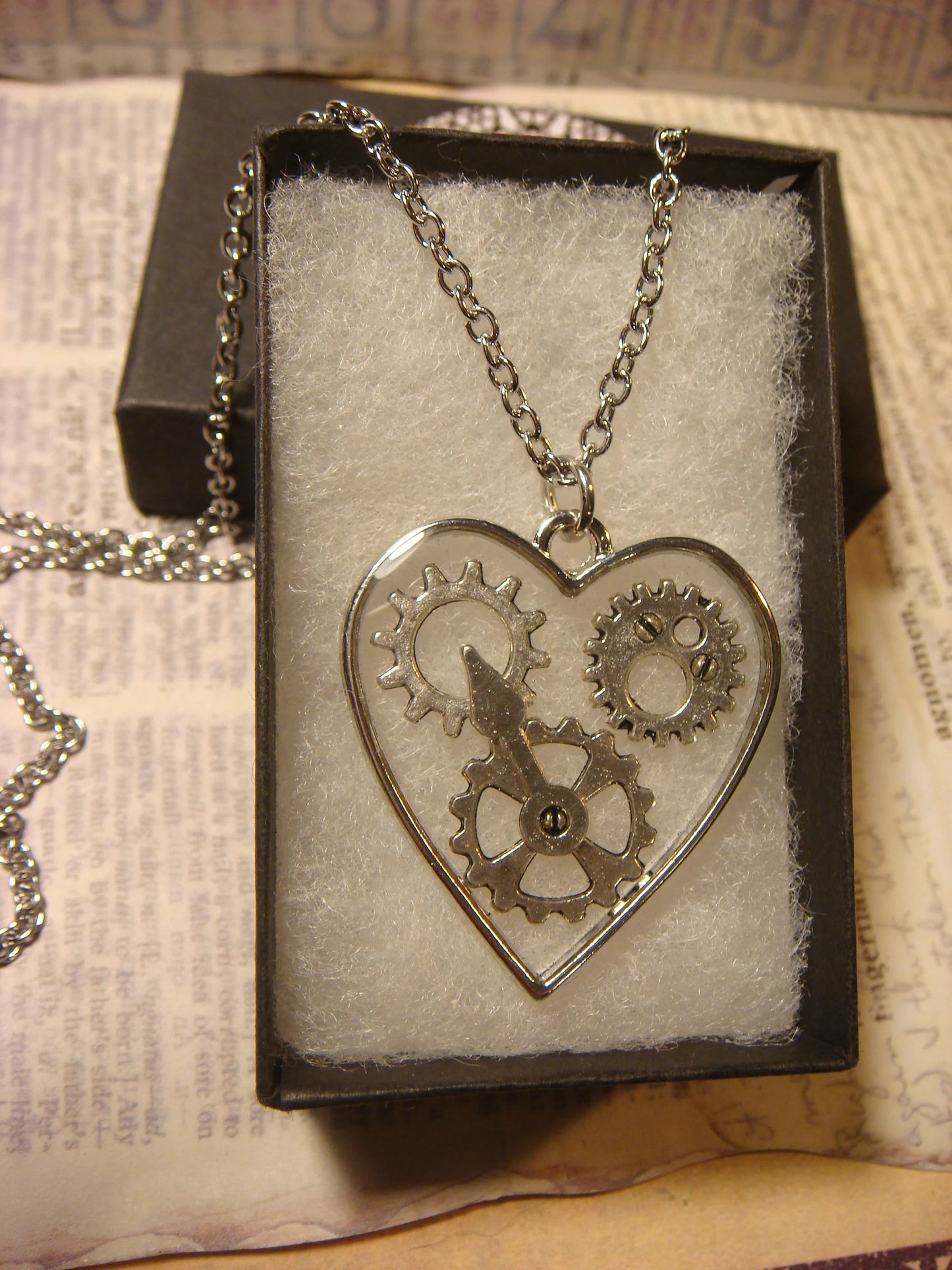 Transparent Heart with Gears Necklace