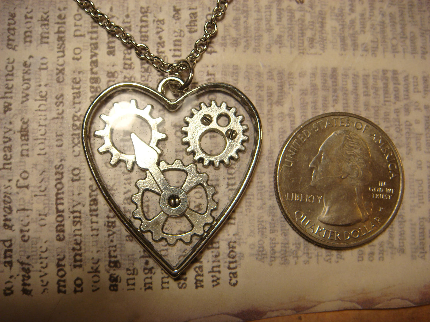 Transparent Heart with Gears Necklace