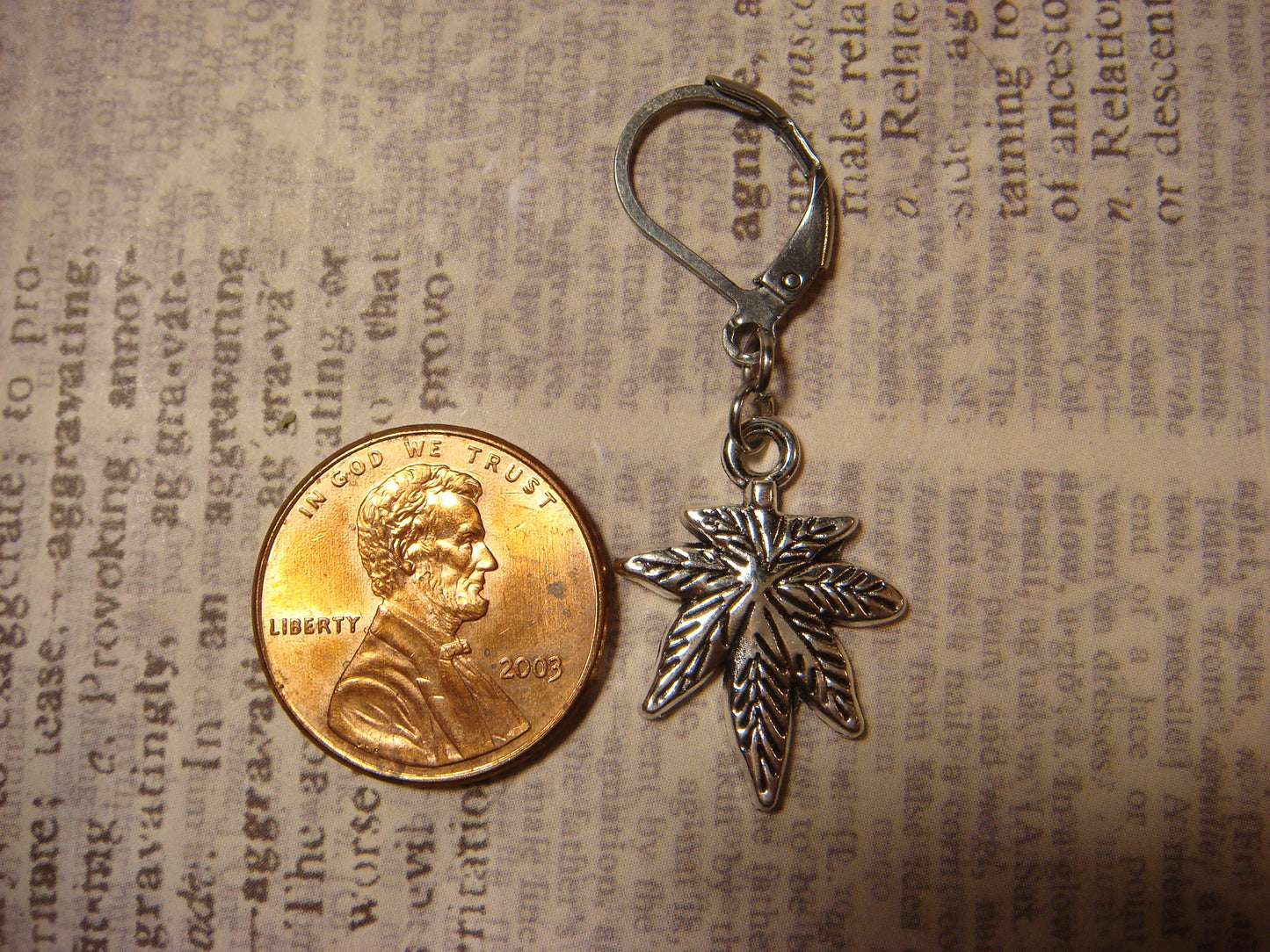 Cannabis Leaf Dangle Earrings in Antique Silver