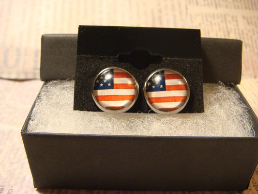 USA Flag Image Stainless Steel Stud Earrings